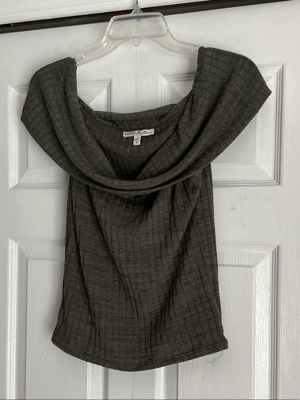 Express Olive Ribbed Off-Shoulder Sweater